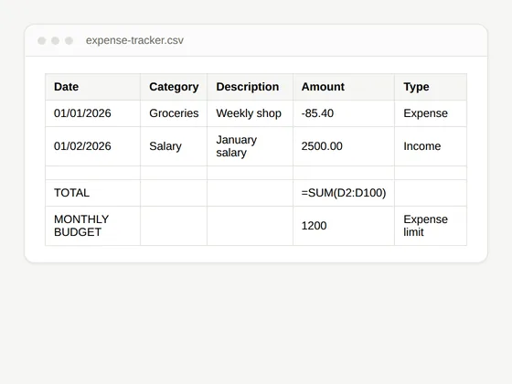 Preview of the free expense tracker spreadsheet